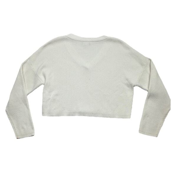 Kendall Kylie Sweater M White Ribbed Cotton Cropped Pullover V-Neck - Picture 8 of 8